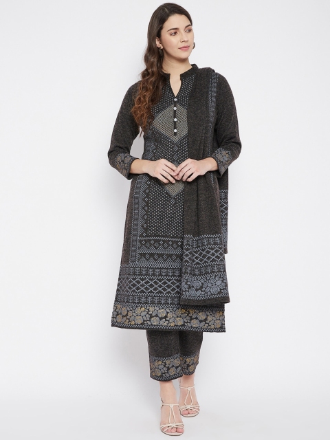 

Zigo Women Charcoal Grey Ethnic Motifs Printed Kurta with Trousers & With Dupatta