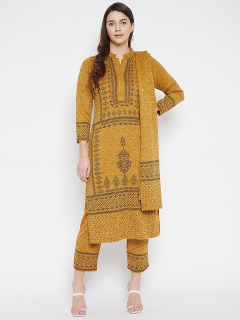 

Zigo Women Mustard Yellow Ethnic Motifs Embroidered Panelled Kurti with Trousers & With Dupatta