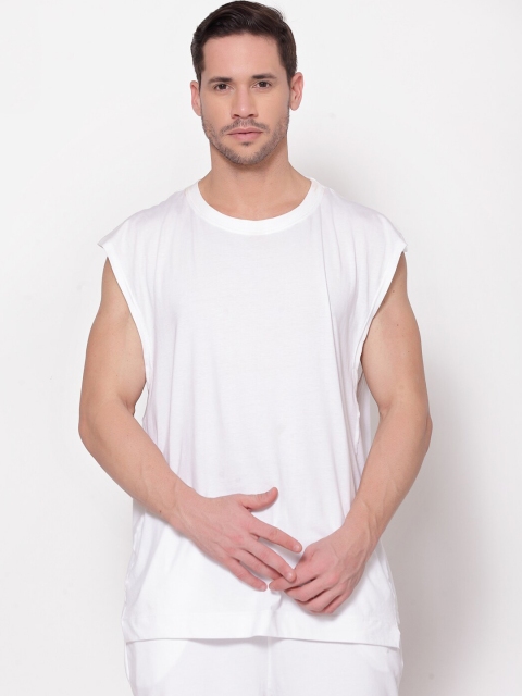 

I Am Animal Men White Organic Cotton Loose Fit Mesh Tank T-Shirt