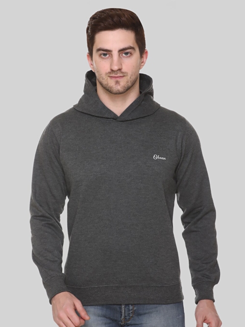 

Obaan Men Charcoal Solid Hooded Sweatshirt