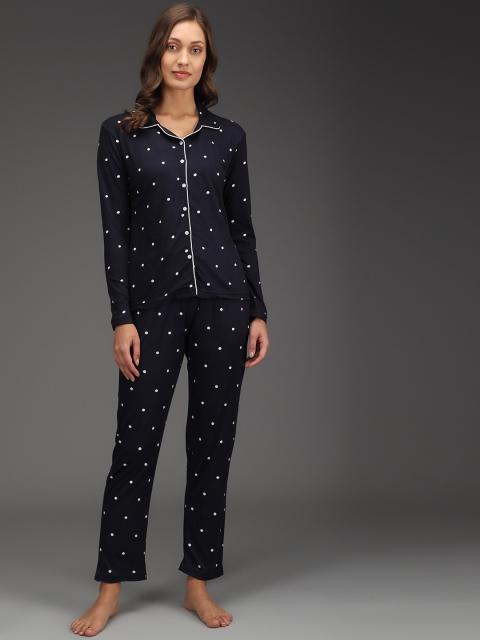 

ANTI CULTURE Women Navy Blue & White Printed Night suit