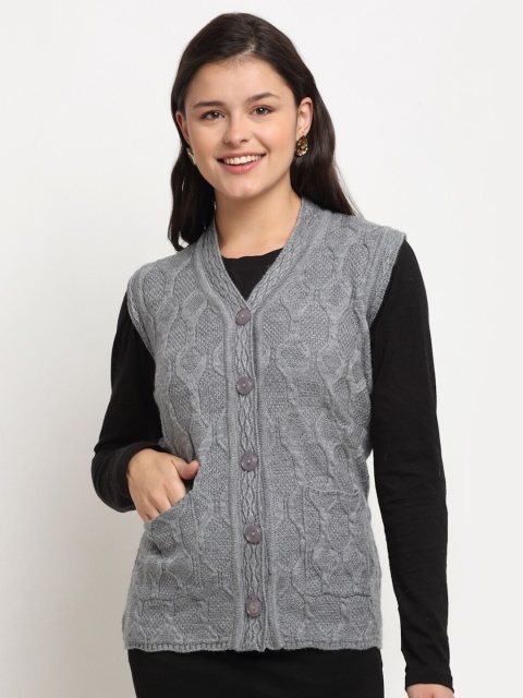 

PERFECT LINE Women Grey Cable Knit Acrylic Sweater Vest