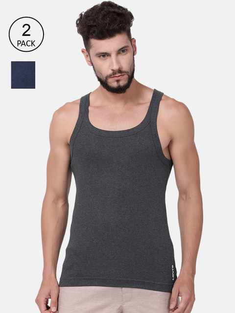 

Levis Men Pack Of 2 Charcoal & Blue Solid Cotton Innerwear Vests