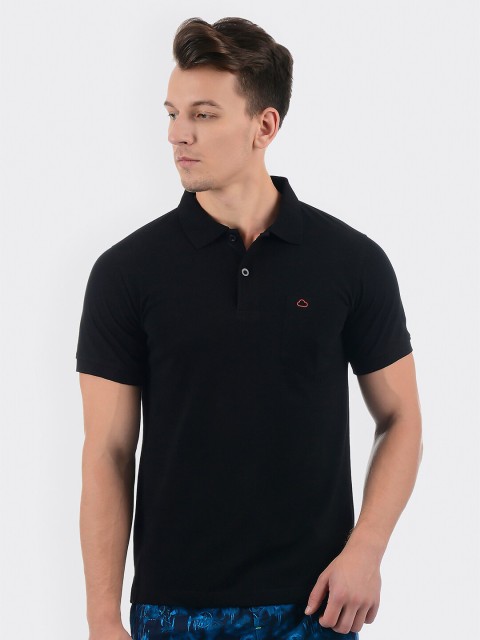 

Sweet Dreams Men Black Polo Collar Pockets T-shirt