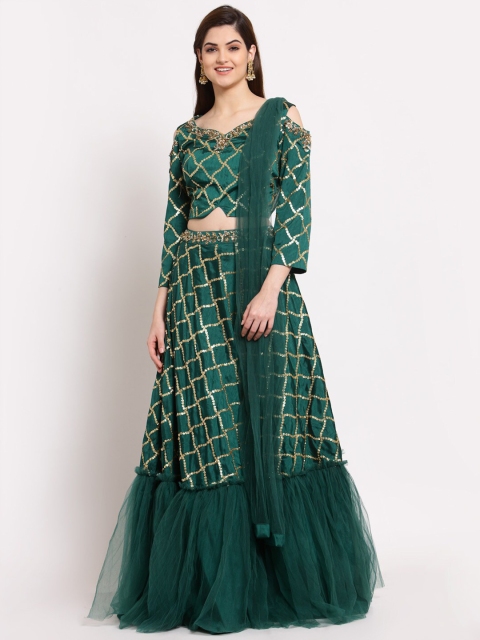 

KHALOM Green Embellished Zardozi Ready to Wear Lehenga & Blouse With Dupatta