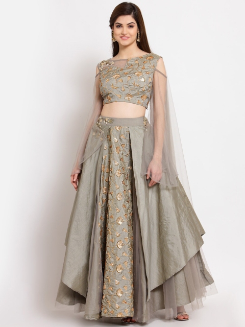 

KHALOM Grey & Gold-Toned Embellished Zardozi Ready to Wear Lehenga Set