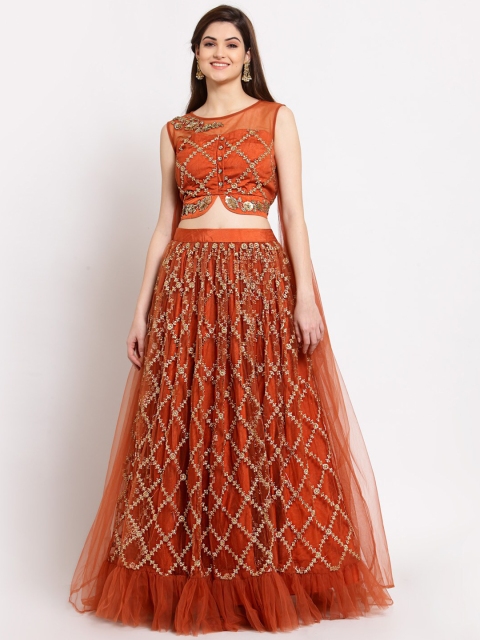 

KHALOM Rust Embellished Zardozi Ready to Wear Lehenga & Blouse With Dupatta