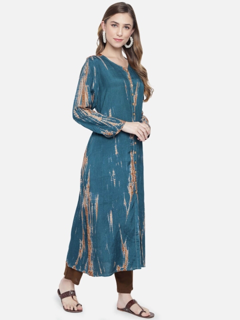 

Prakhya Women Blue Embroidered Silk Crepe Kurta with Trousers