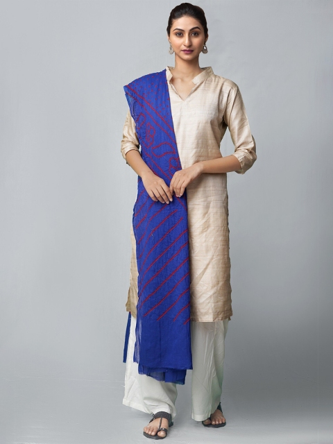 

Unnati Silks Blue & Red Embroidered Pure Cotton Bandhani Dupatta
