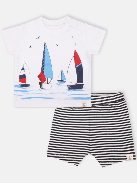 

Babysafe Boys White & Black Printed Pure Cotton T-shirt With Shorts