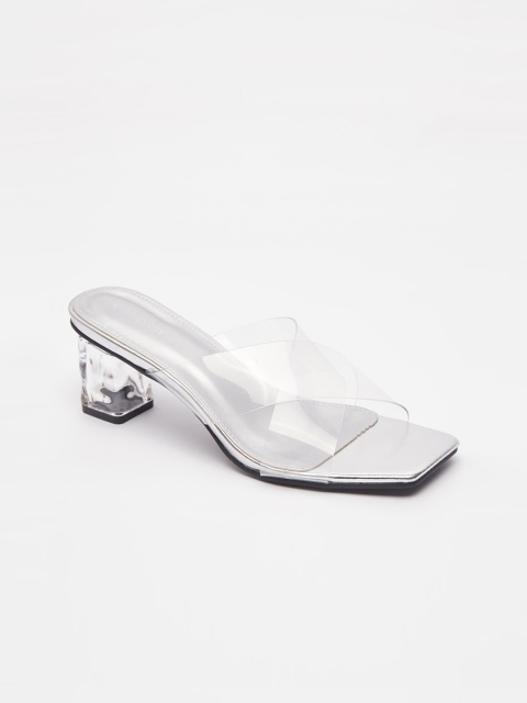 

shoexpress Silver-Toned PU Block Mules