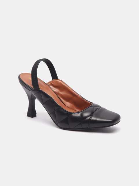 

shoexpress Women Black Textured PU Pumps with Buckles