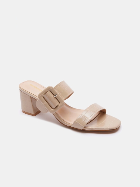 

shoexpress Beige Textured PU Block Sandals with Buckles
