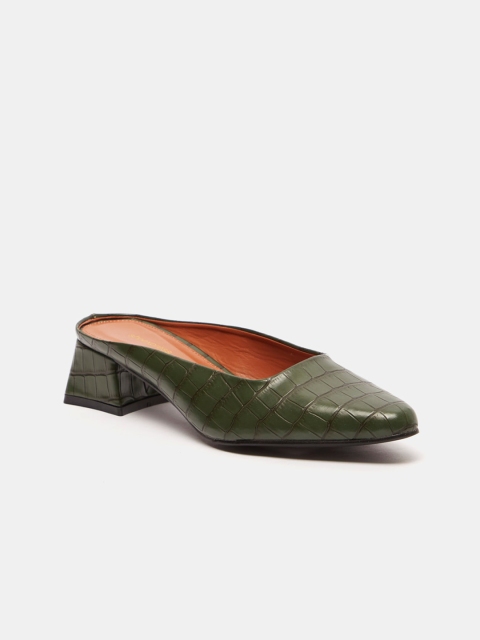 

shoexpress Green Textured PU Block Pumps