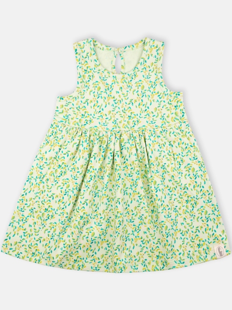 

Babysafe Green & Cream-Coloured Floral Round Neck Cotton Fit & Flare Dress