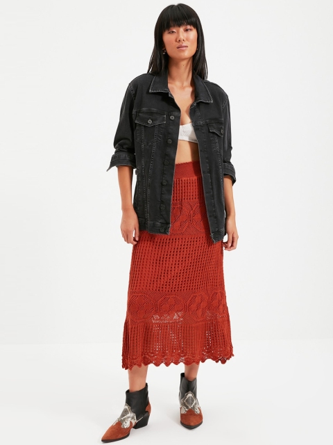 

Trendyol Women Brown Self Design A-Line Maxi Skirt