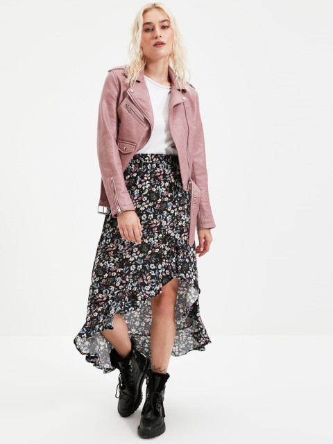 

Trendyol Women Purple & White Printed Flared Knee Length Skirt