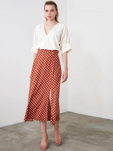 

Trendyol Women Brown & White Printed Knee Length Straight Skirt
