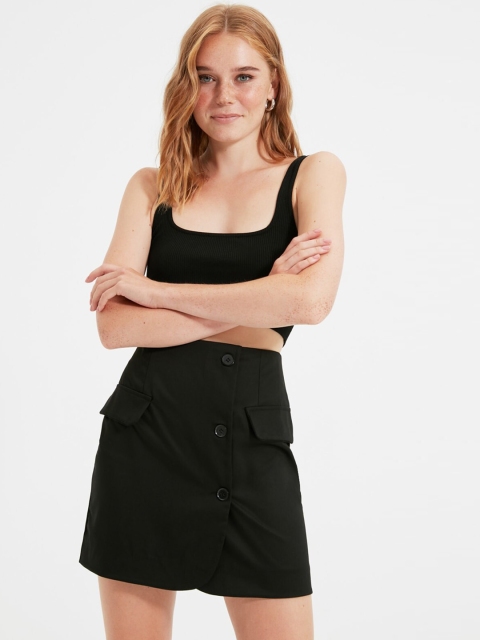 

Trendyol Women Black Solid A-Line Mini Skirt
