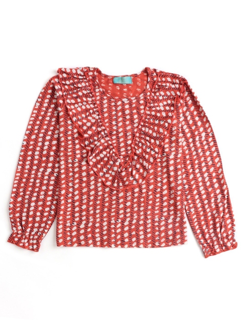 

Hopscotch Orange & White Geometric Print Top