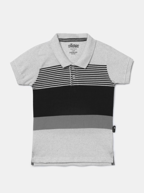 

Hopscotch Boys Grey & Black Striped Polo Collar Cotton T-shirt