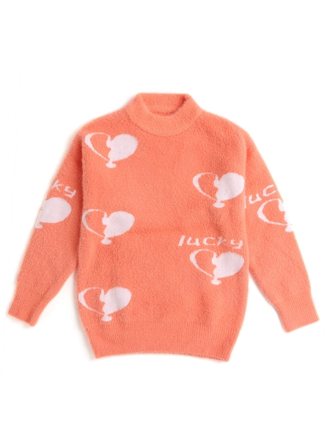 

Hopscotch Girls Orange & White Humour and Comic Acrylic Printed Pullover