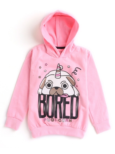 

Hopscotch Girls Pink Printed Hooded Sweatshirt