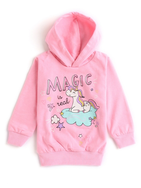 

Hopscotch Girls Pink Printed Hooded Sweatshirt