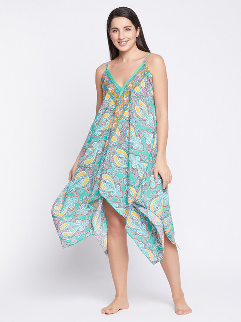 

Clovia Turquoise Blue Printed Nightdress
