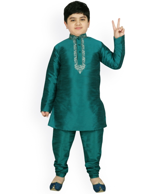 

SG YUVRAJ Boys Teal Raw Silk Kurta with Pyjamas