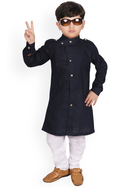 

SG YUVRAJ Boys Navy Blue Pure Cotton Kurta with Trousers