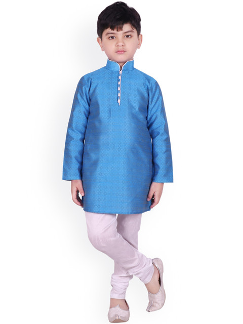 

SG YUVRAJ Boys Blue Raw Silk Kurta with Churidar