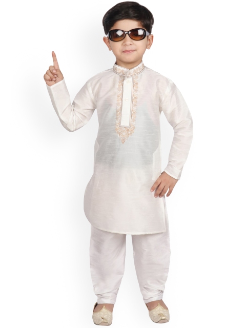 

SG YUVRAJ Boys White Raw Silk Kurta with Salwar