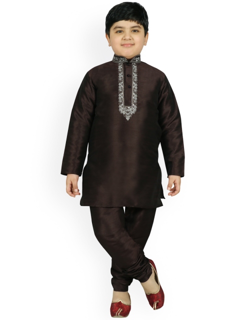 

SG YUVRAJ Boys Brown Raw Silk Kurta with Pyjamas