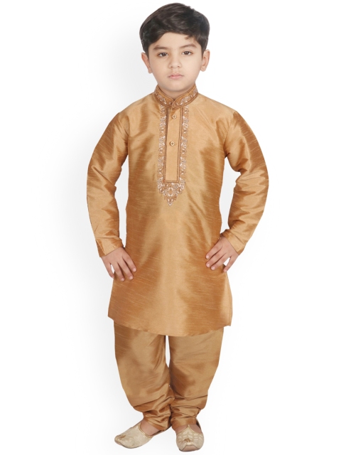 

SG YUVRAJ Boys Gold-Toned Embroidered Raw Silk Kurta with Pyjamas