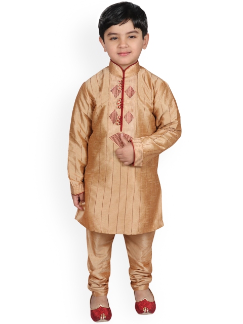 

SG YUVRAJ Boys Gold-Toned Embroidered Raw Silk Kurta with Churidar