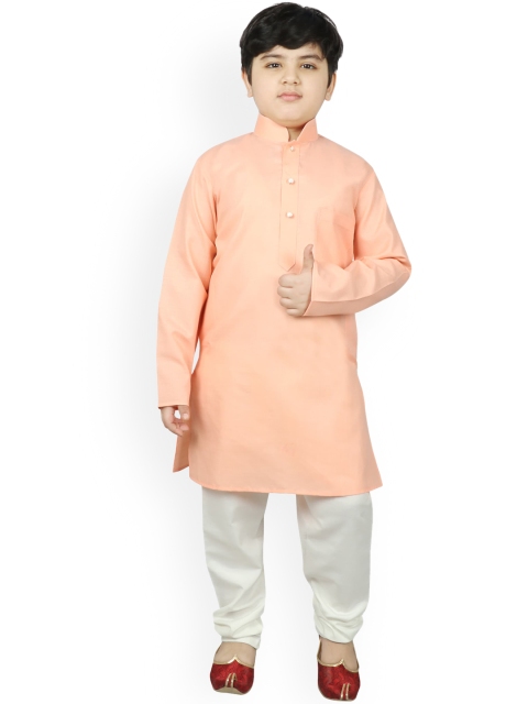 

SG YUVRAJ Boys Peach-Coloured Solid Straight Kurta with Pyjamas