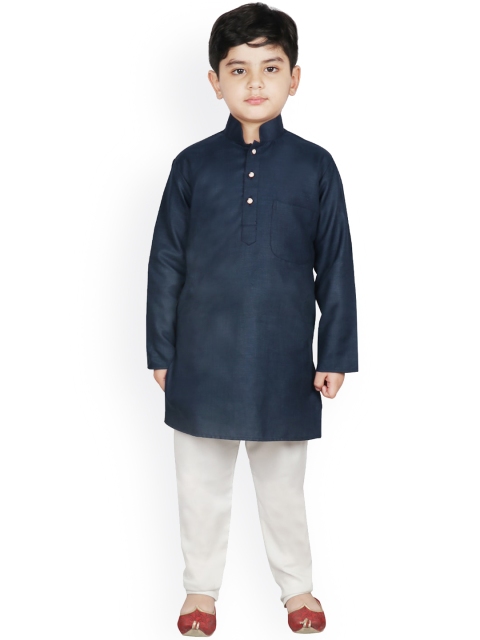 

SG YUVRAJ Boys Navy Blue Solud Straight Kurta with Pyjamas