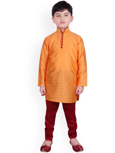 

SG YUVRAJ Boys Mustard Yellow Raw Silk Kurta with Pyjamas