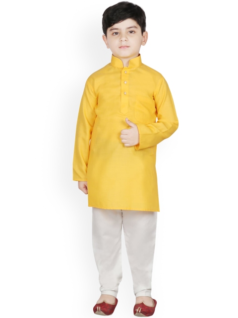 

SG YUVRAJ Boys Yellow Layered Kurta with Pyjamas