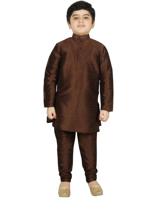

SG YUVRAJ Boys Brown Solid Raw Silk Kurta with Churidar