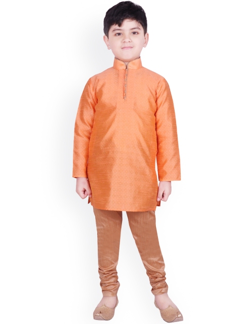 

SG YUVRAJ Boys Orange Raw Silk Kurta with Pyjamas