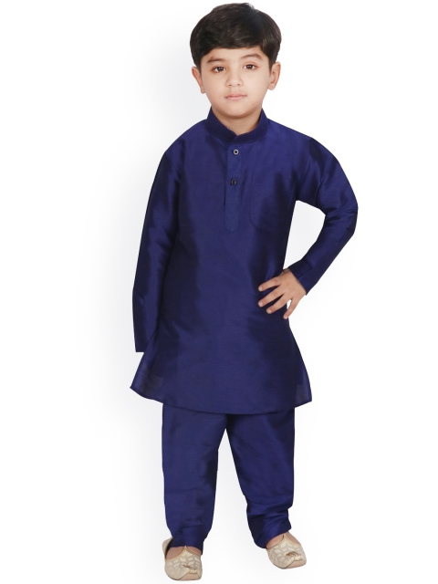 

SG YUVRAJ Boys Navy Blue Raw Silk Kurta with Salwar