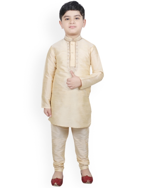 

SG YUVRAJ Boys Beige Raw Silk Kurta with Pyjamas