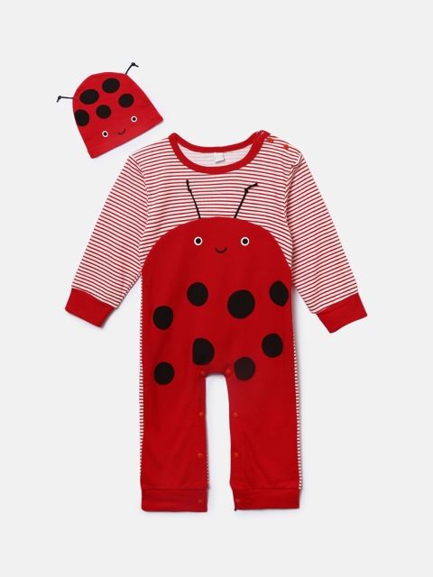 

Hopscotch Infants Red & Black Printed Rompers