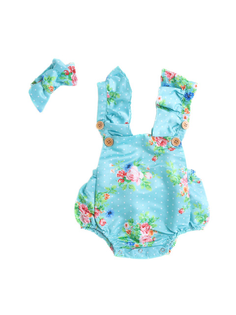 

Hopscotch Infant Girls Blue & Pink Floral Printed Bodysuit With Headband