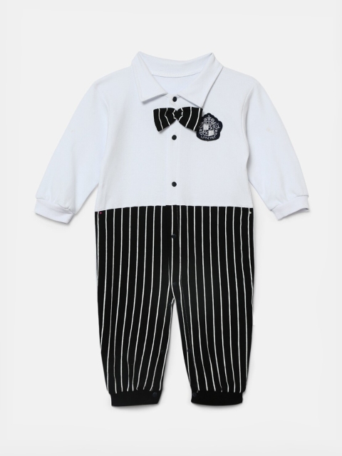 

Hopscotch Infant Boys Black & White Printed Cotton Rompers