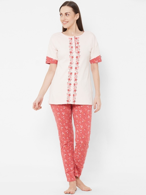 

Sweet Dreams Women Beige & Coral Printed Night suit