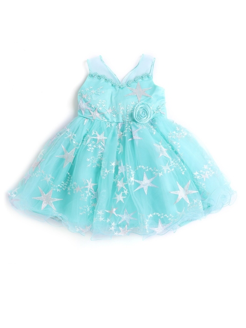 

Hopscotch Turquoise Blue & Off White Embroidered Dress