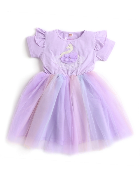 

Hopscotch Girls Purple & Pink Embellished Round Neck Fit & Flare Dress